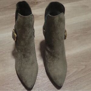 Banana Republic Olive Green Suede Pointed-Toe Ankle Booties with Buckle